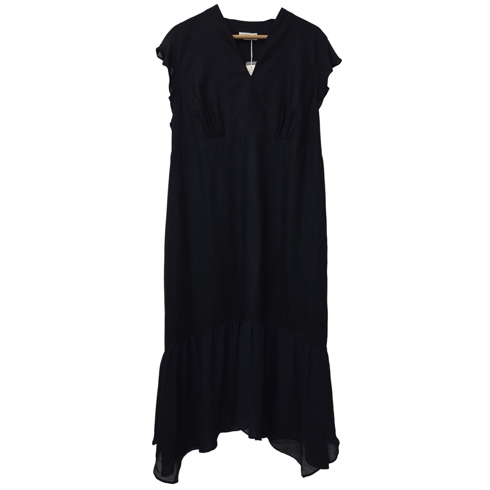Estelle Dune Dancer Dress Linen Blend V-Neck Womens 1X/16W Navy NWT ED793400